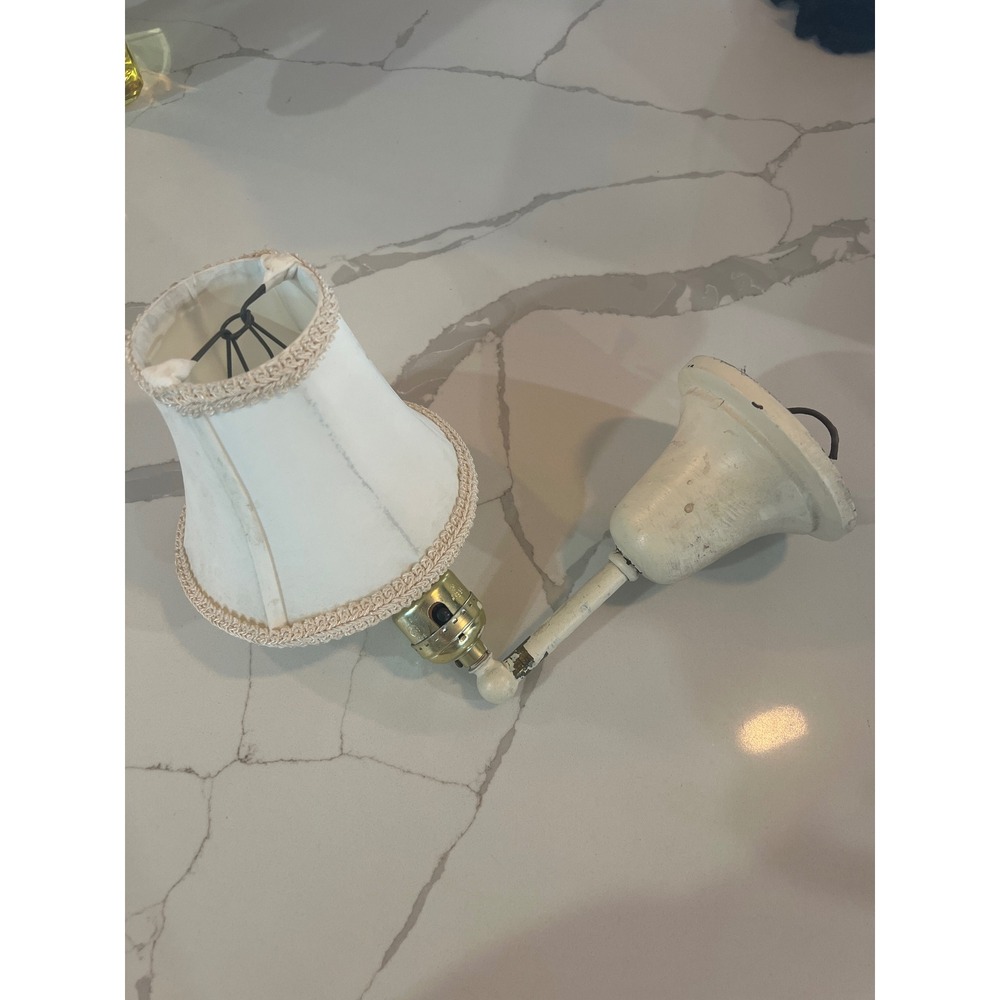 Vintage Shabby Chic Wall Sconce Light Fixture White Distressed with Fabric Shade